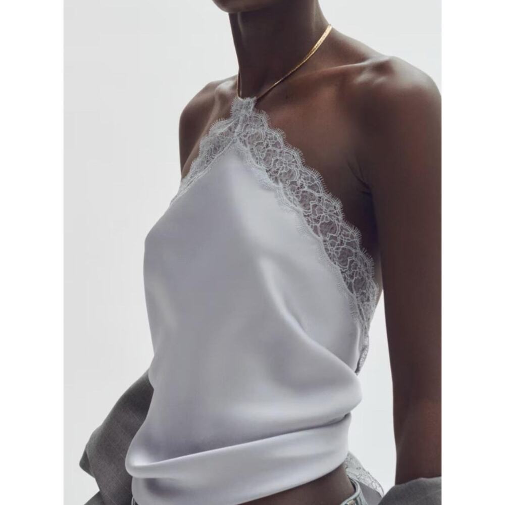 Stella McCartney x H&M Lace Chain Neck Tie Shirt XS Grey